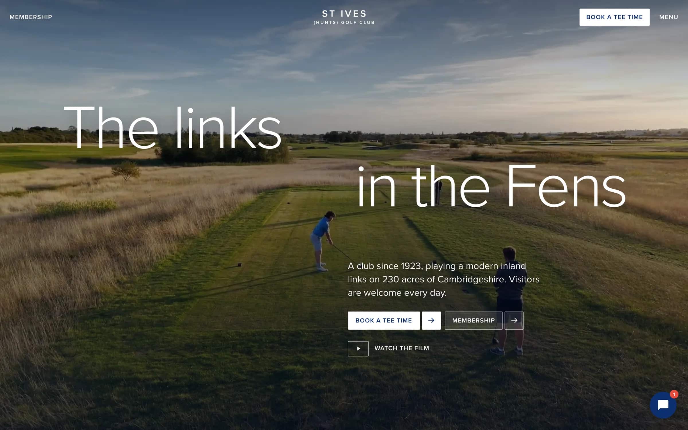 One of our homepage designs on a computer: big split headline over your course film