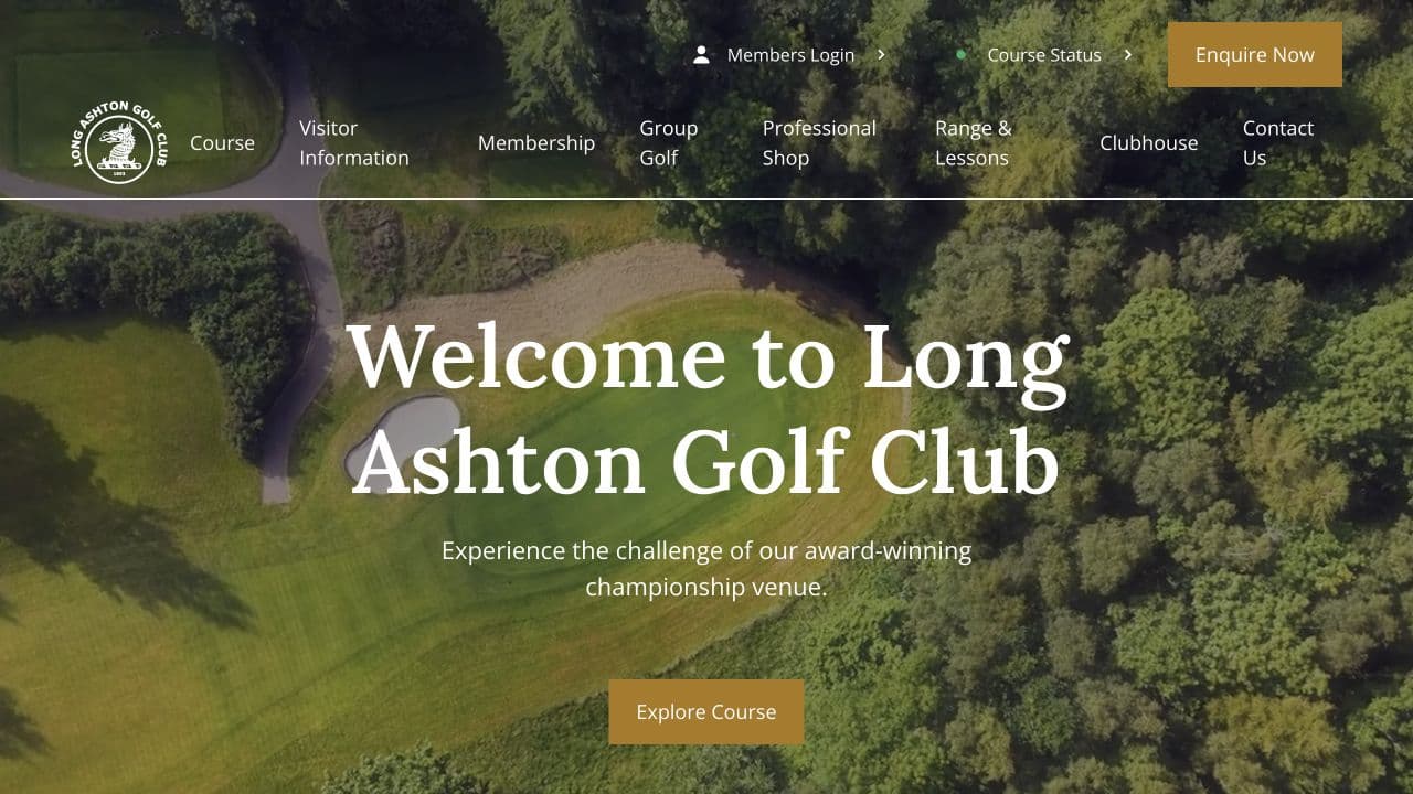 The Long Ashton homepage showing its navigation, club imagery and visitor actions.