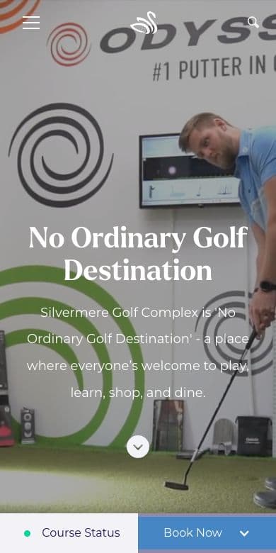 The Silvermere homepage at mobile width, including its booking action.