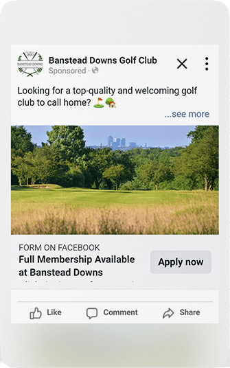 Banstead Downs Facebook membership advert asking golfers whether they want a high-quality and welcoming club to call home.