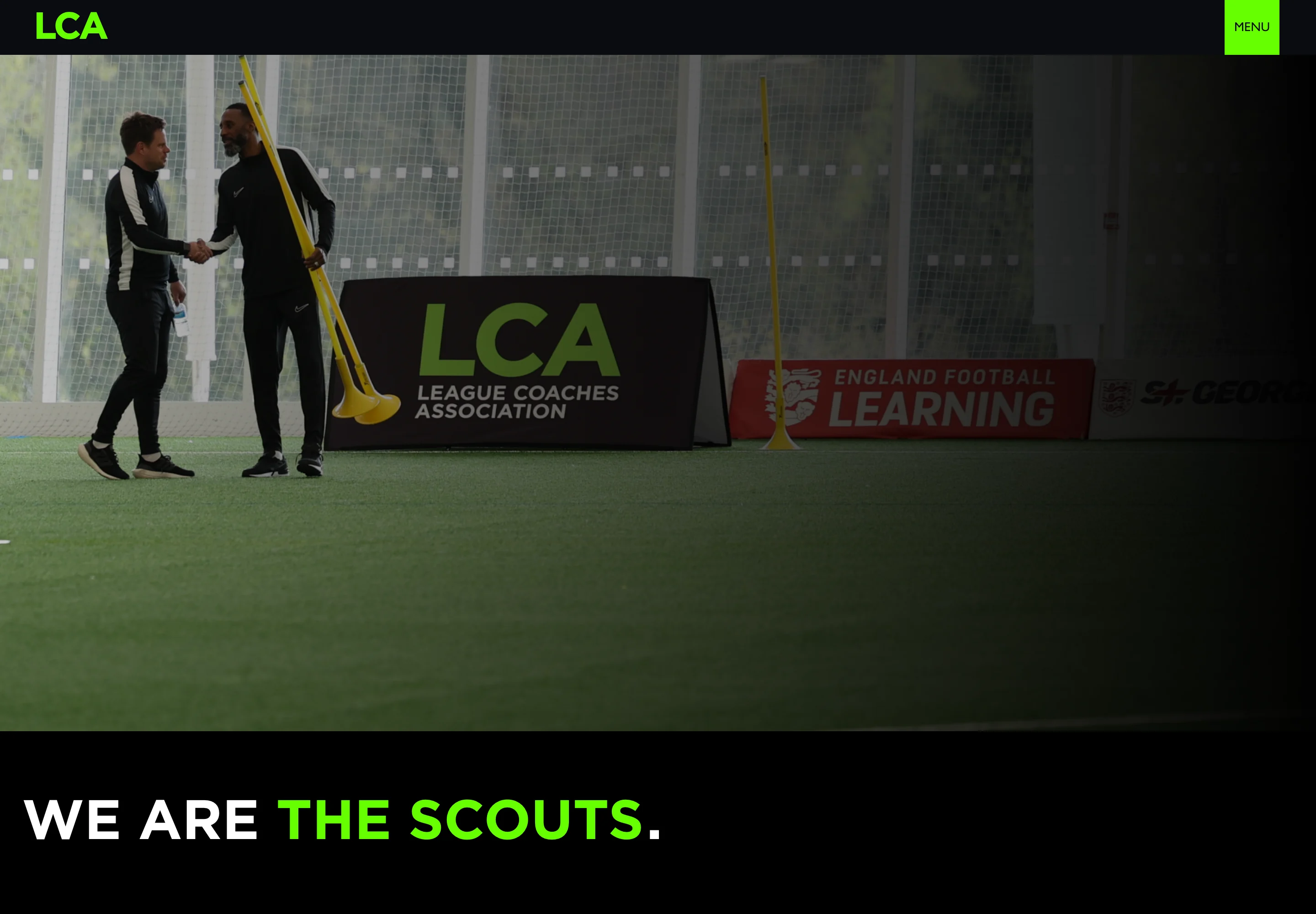 Current League Coaches Association homepage with football photography and a large identity statement.