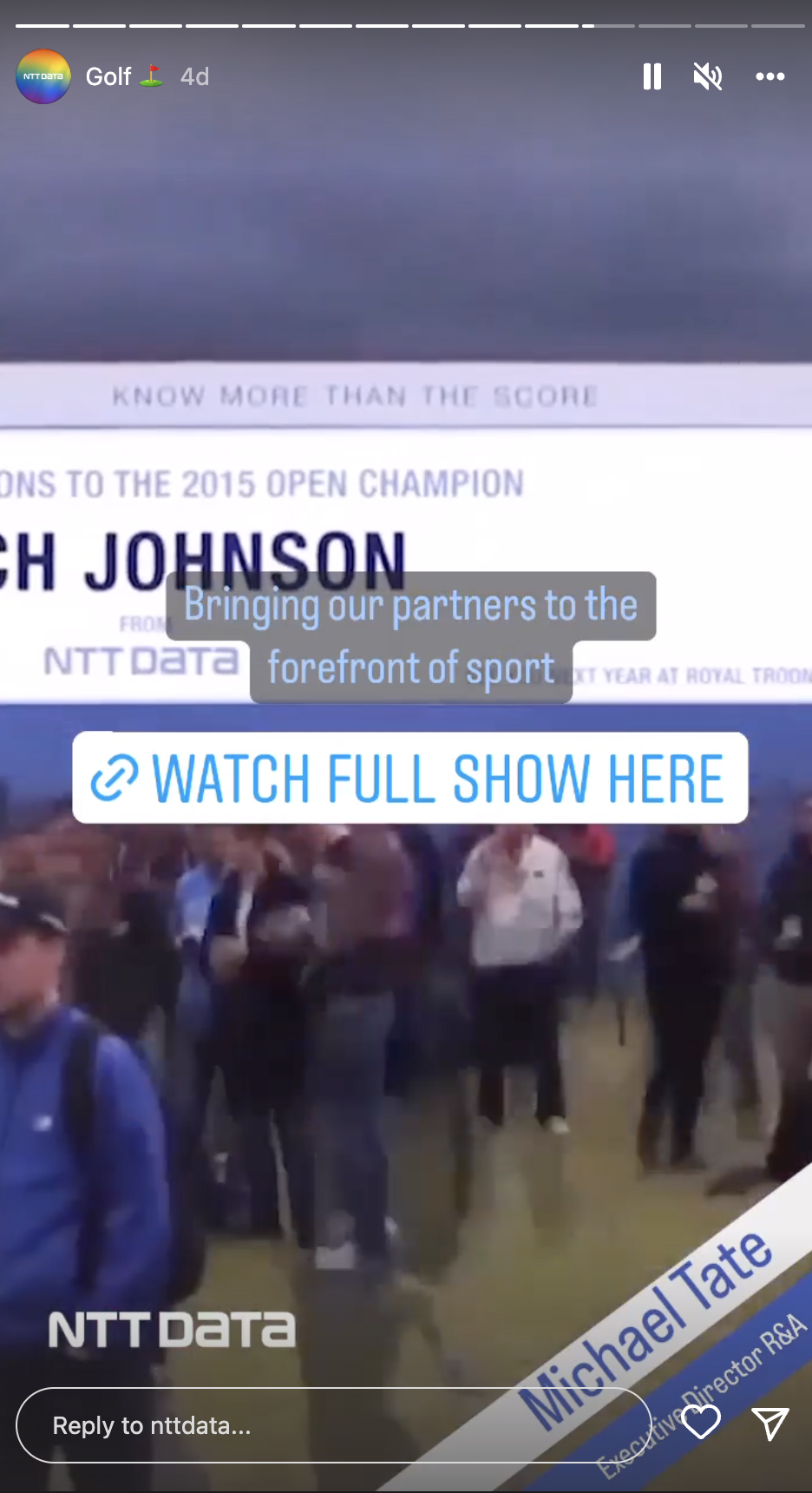 Original NTT DATA vertical video creative for the golf sponsorship campaign.