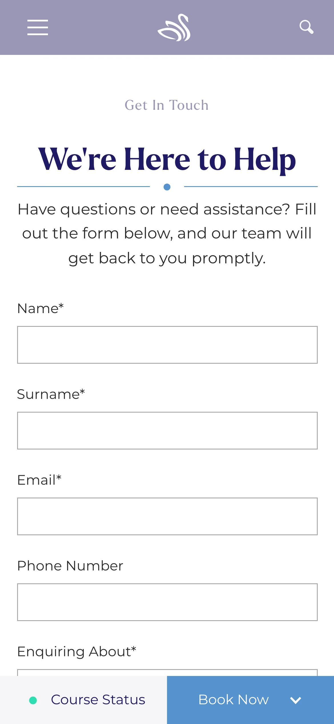 Silvermere's live mobile contact form with name, surname and email fields visible below the enquiry introduction.