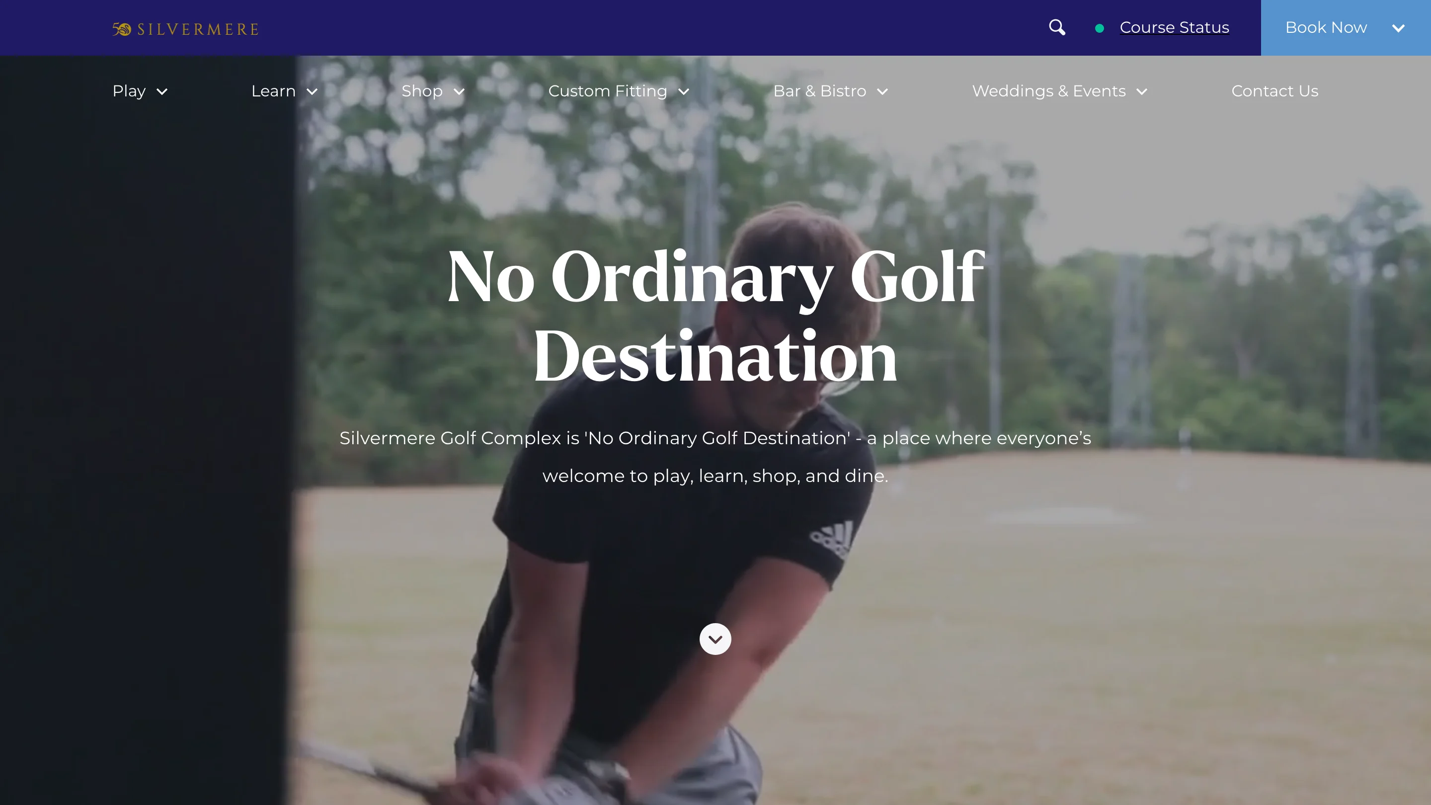 Silvermere's live desktop homepage, showing the hero film on the range and the main navigation for the wider complex.
