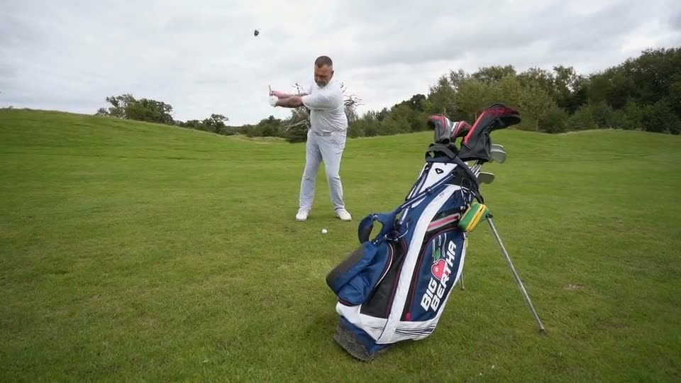 Frame from the original Stonebridge member film showing Karl playing on the course.